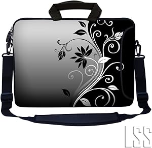 LSS 13.3 inch Laptop Sleeve Bag Notebook with Extra Side Pocket, Soft Carrying Handle & Removable Shoulder Strap for 12" 12.1" 13" 13.3" Apple MacBook Air, GW, Acer, Aspire Asus, Dell, HP, Sony, Toshiba, Samsung - Gray Black Swirl Floral
