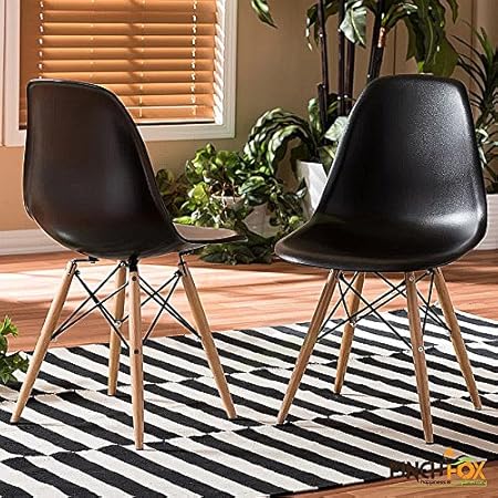 Eames Replica Dining Chair/Cafeteria Chair/Cafe Chair/Armless Side Chairs Molded ABS Plastic with Wood & Black Accents Iconic American Mid-Century Styling (Black) (Set of 2) Color by Finch Fox