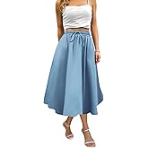 Abaadlw Maxi Skirts for Women with Pockets Long Midi Length Casual Skirt for Beach Party Holiday Blue