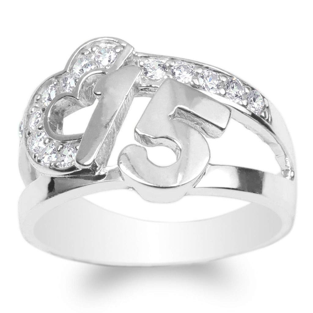 Buy JamesJenny White Gold Plated 15 Anos Quinceanera Heart Shaped Ring