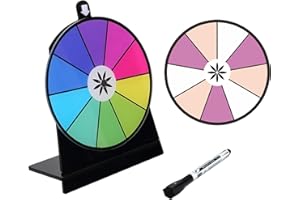 iobiotio Spinning Prize Wheel, Spinning Wheel for Prizes with Stand, 9,10 Slots Color Small Tabletop Roulette Spinner, Easy Assembly and Erasable, Portable, 8 inch, 5mm, Black