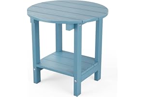 MXIMU Round Outdoor Side Table Adirondack Tables 18 Inch Chairside End Tables with Storage Shelf, 2-Tier Plastic Patio Side Table for Balcony Backyard Lawn (Blue, 1 Pack)