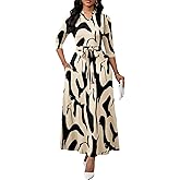 BubFee Maxi Dresses for Women Semi Formal Long Dress 3/4 Sleeve Casual A-line Church Dresses with Pockets