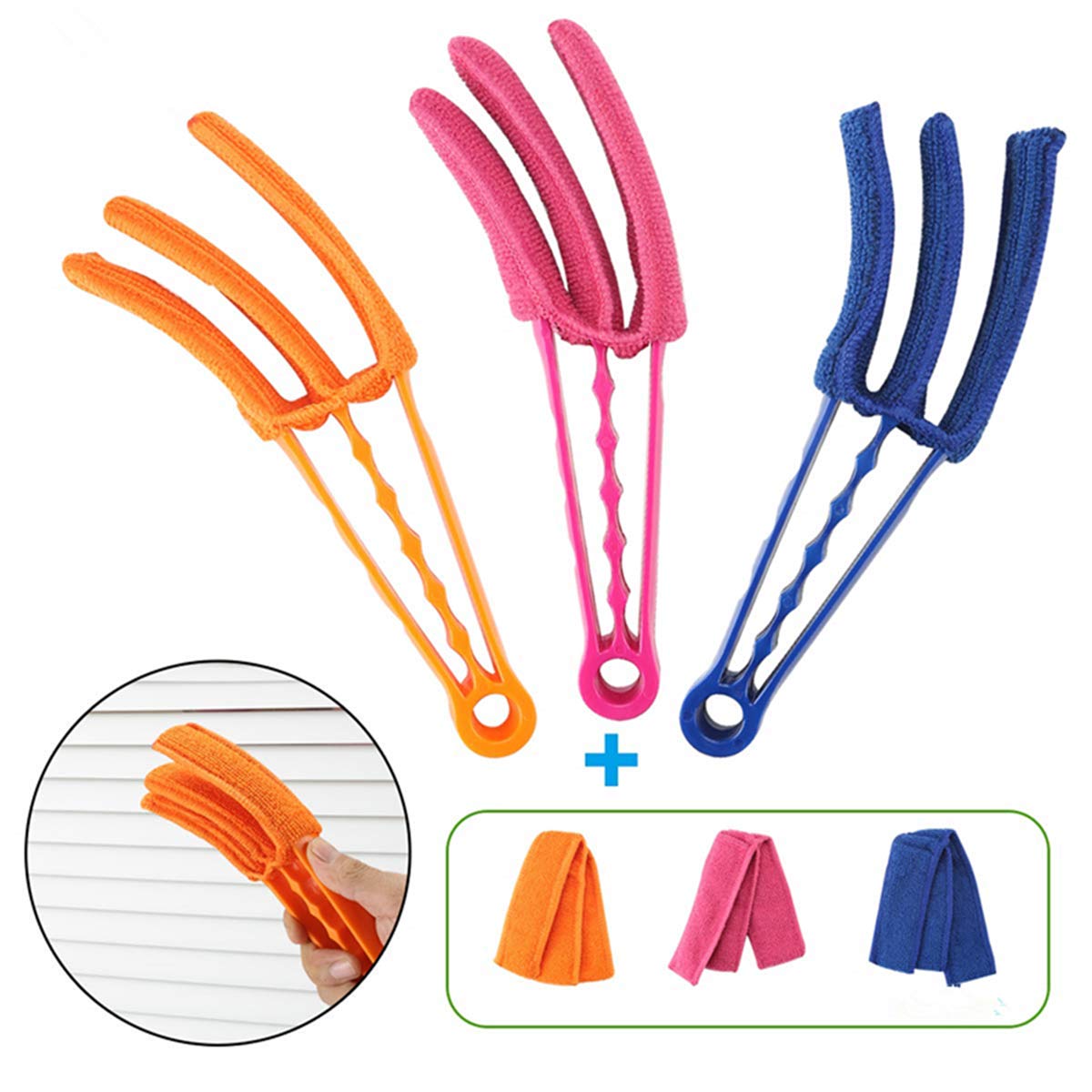 3 x Blinds Cleaner Window Duster Removable,Washable Microfibre Fabric Cleaning Cloth With 3 Extra Microfiber Sleeves for Window Blinds Air Conditioner