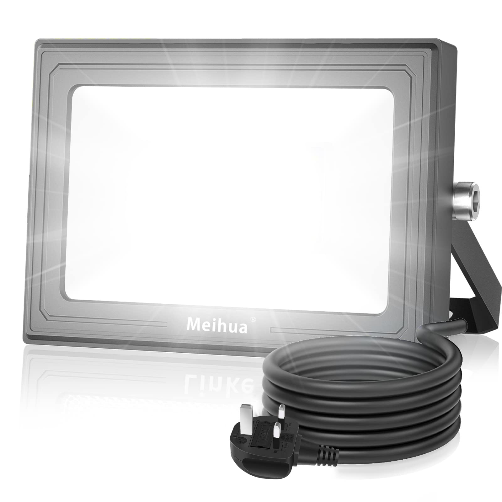 MEIHUA 60W LED Floodlight, Flood Lights Outdoor 6500K Super Bright Daylight White IP66 Waterproof Work Lamp for Home Lighting Garden Garage Workshop Job Site 1M Cable with UK Plug Black