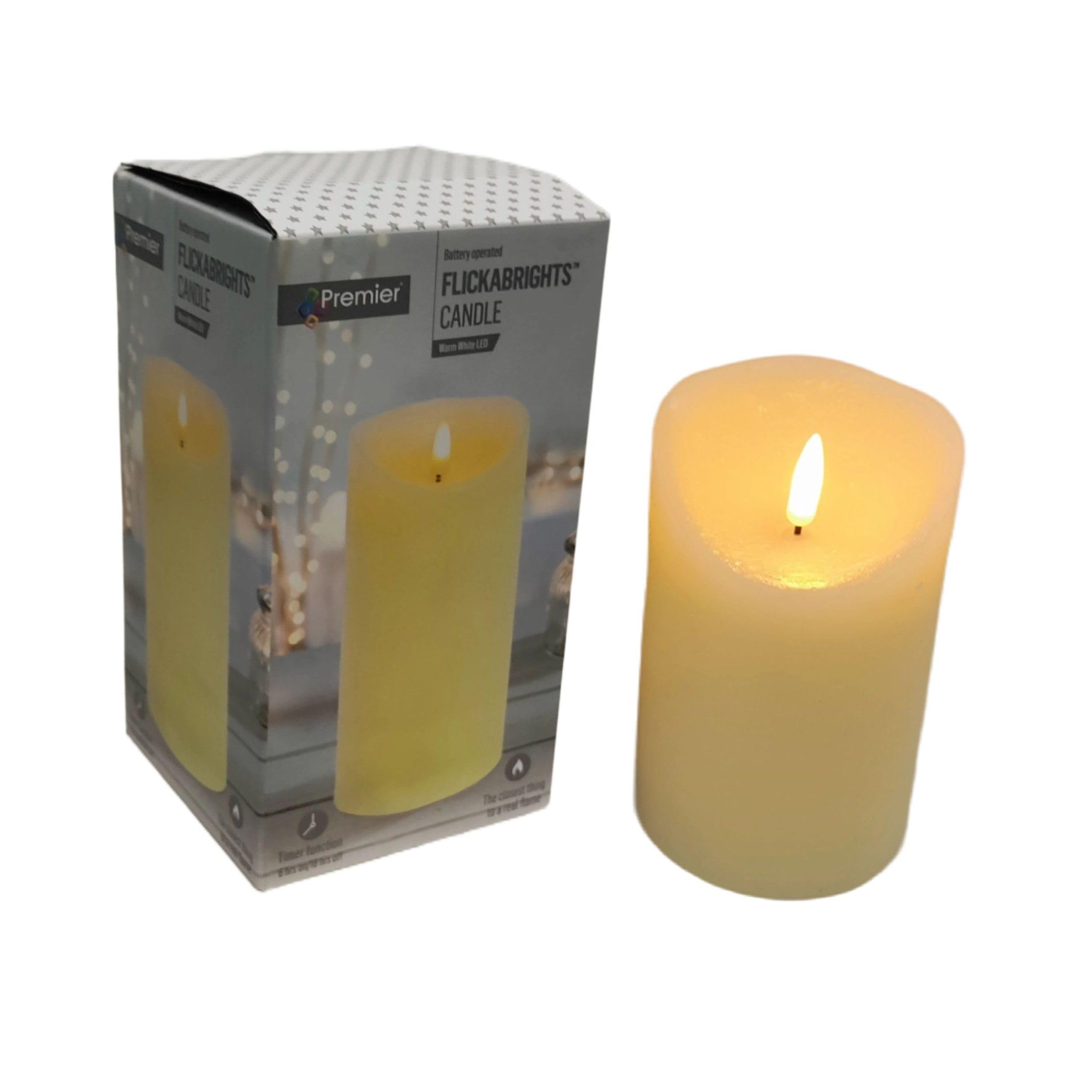 Premier 18cm Christmas Cream Flickerbright Candle with Timer
