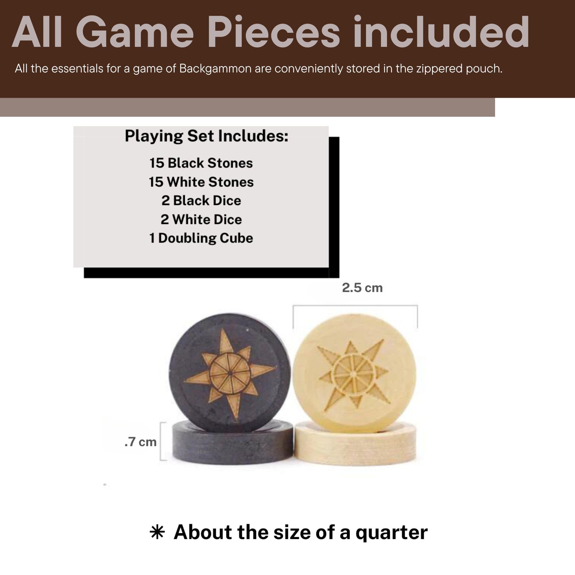 Sondergut Roll-up Portable Suede Deluxe Backgammon Game Set- Elegant Design Engraved Wood Stones Pop-Up Playing Field - Ideal for RV Travel, Cruise, Airplane, Camping, Backpacking, Road Trips, Etc.