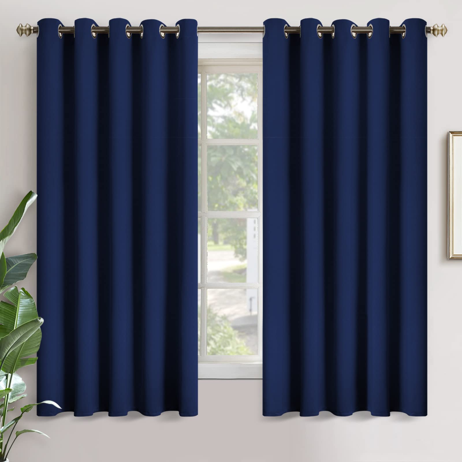 YoungsTex Blackout Curtains for Bedroom - Thermal Insulated with Grommet Top 70 Inches Width Room Darkening Curtain Drapes for Living Room, 2 Panels, 70 x 63 Inch, Navy Image