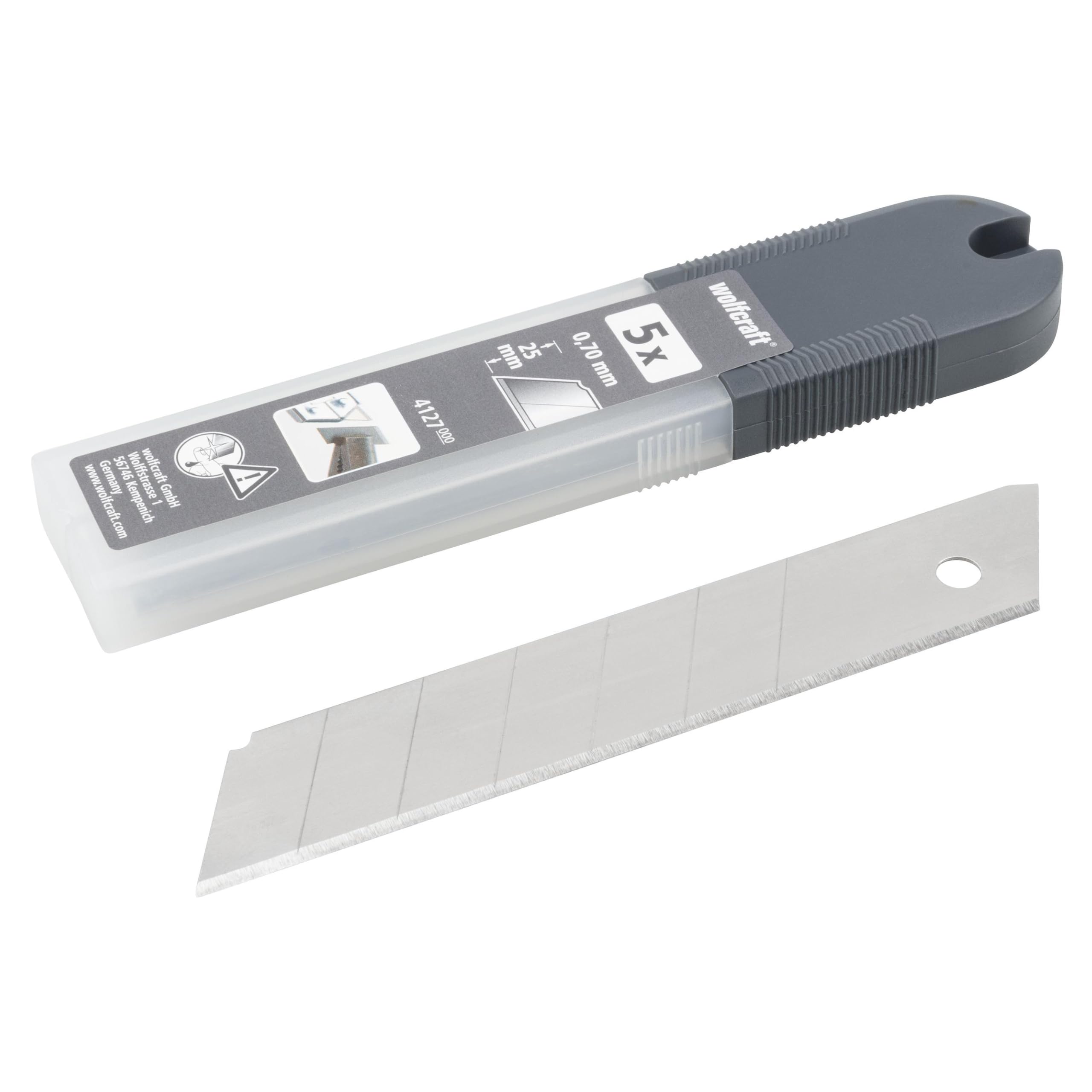 wolfcraft 5 professional snap-off blades, 25 mm I 4127000 I Accessories for snap-off blade knives I sharpened on both sides I 7 snap-off segments I HCS in professional quality