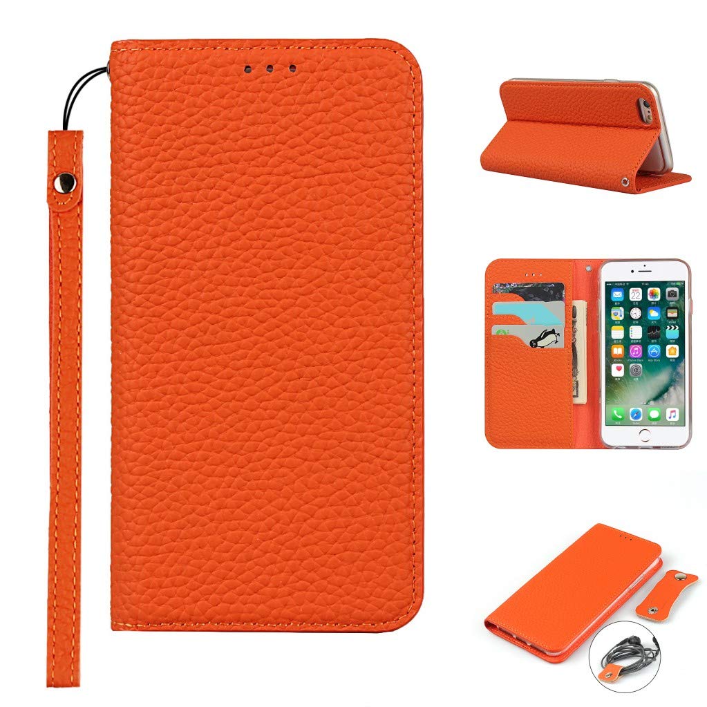 Copmob iPhone 6 Case,iPhone 6S Case,Genuine Leather Flip Wallet Case,[3 Card Holders][Magnetic][RFID-Blocking],Protective Phone Case Cover for iPhone 6/6S - Orange
