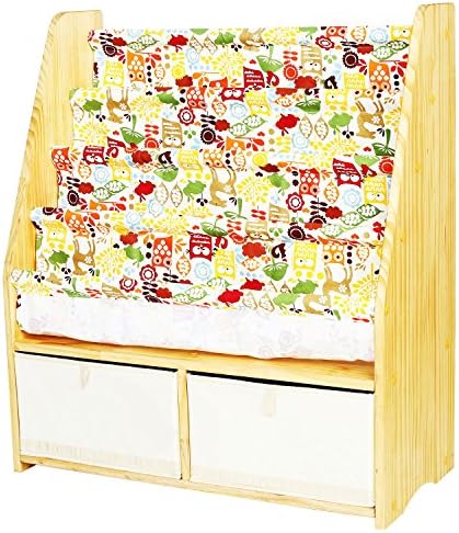 MallBest Kids Bookshelf Book Rack Childrens Sling Bookcase and Toys Organizer Shelves Natural Solid Wood with Two Free Storage Boxes