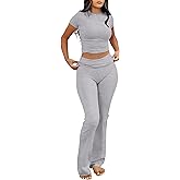 ANRABESS Lounge Sets for Women 2 Piece Foldover Yoga Flare Leggings Pants Crop Tops Casual Y2K Outfits Matching Tracksuit Set