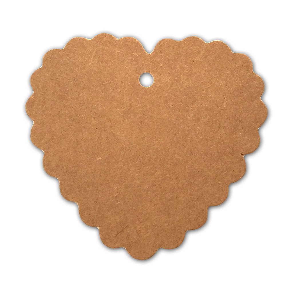 LWR CRAFTS 100 Hang Tags Scalloped Heart with Jute Twines 30m(6.3cm x 6cm, Kraft)