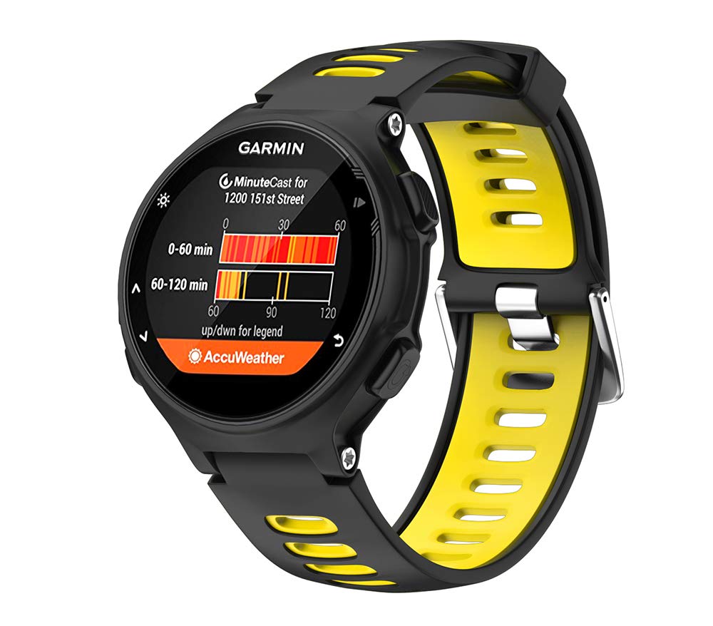 WIIKAI Replacement for garmin forerunner 735XT，630，620，235，230，220 Strap Bands,Silicone Watch Band Compatible for garmin forerunner 735XT，630，620，235，230，220. (Black + yellow)