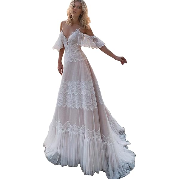 Sorayan Women's Wedding Dresses Chic Lace Evening Dresses V Neck Ruffle Sleeves Beachy Boho Outdoorsy Wedding Gowns(Nude Pink,XX-Small) at Amazon Women's Clothing store Sorayan Women's Wedding Dresses Chic Lace Evening Dresses V Neck Ruffle Sleeves Beachy Boho Outdoorsy Wedding Gowns(Nude Pink,XX-Small) at Amazon Women's Clothing store