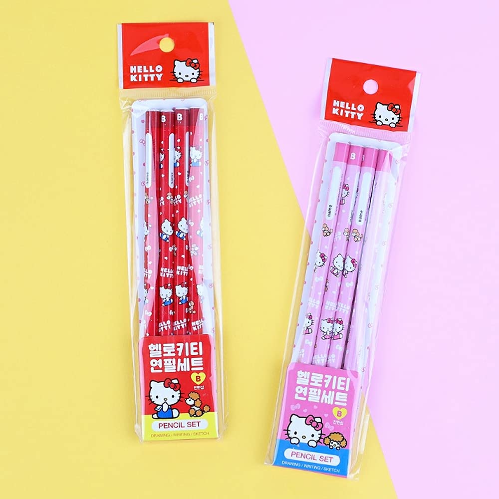 Photo 1 of [4-in-1] Hello Kitty 4pcs Wooden B Lead Pencil Set (Red)