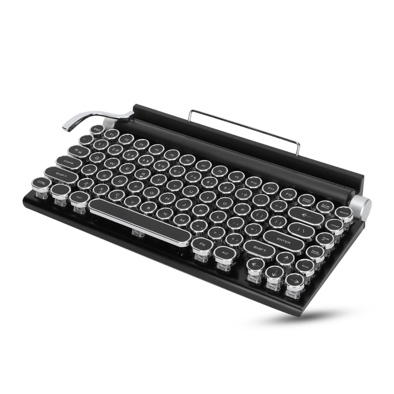 Yunseity Retro Typewriter Keyboard, 83 Keys Punk Round Keys Bluetooth Mechanical Gaming Keyboard, RGB Backlit Keyboard for PC, Tablet, for iOS, Devices(Black)