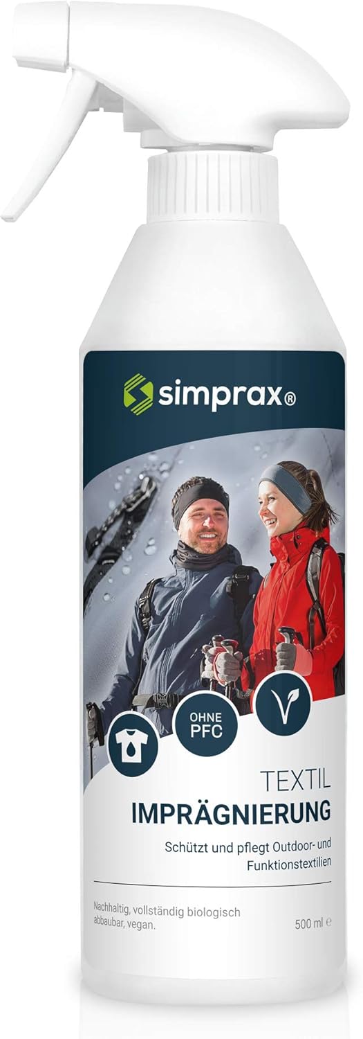 simprax® Textil Spray-On Imprägnierspray 500ml Imprägnierung Imprägniermittel Funktionstextilien Outdoortextilien Gore-Tex Sympatex Softshell