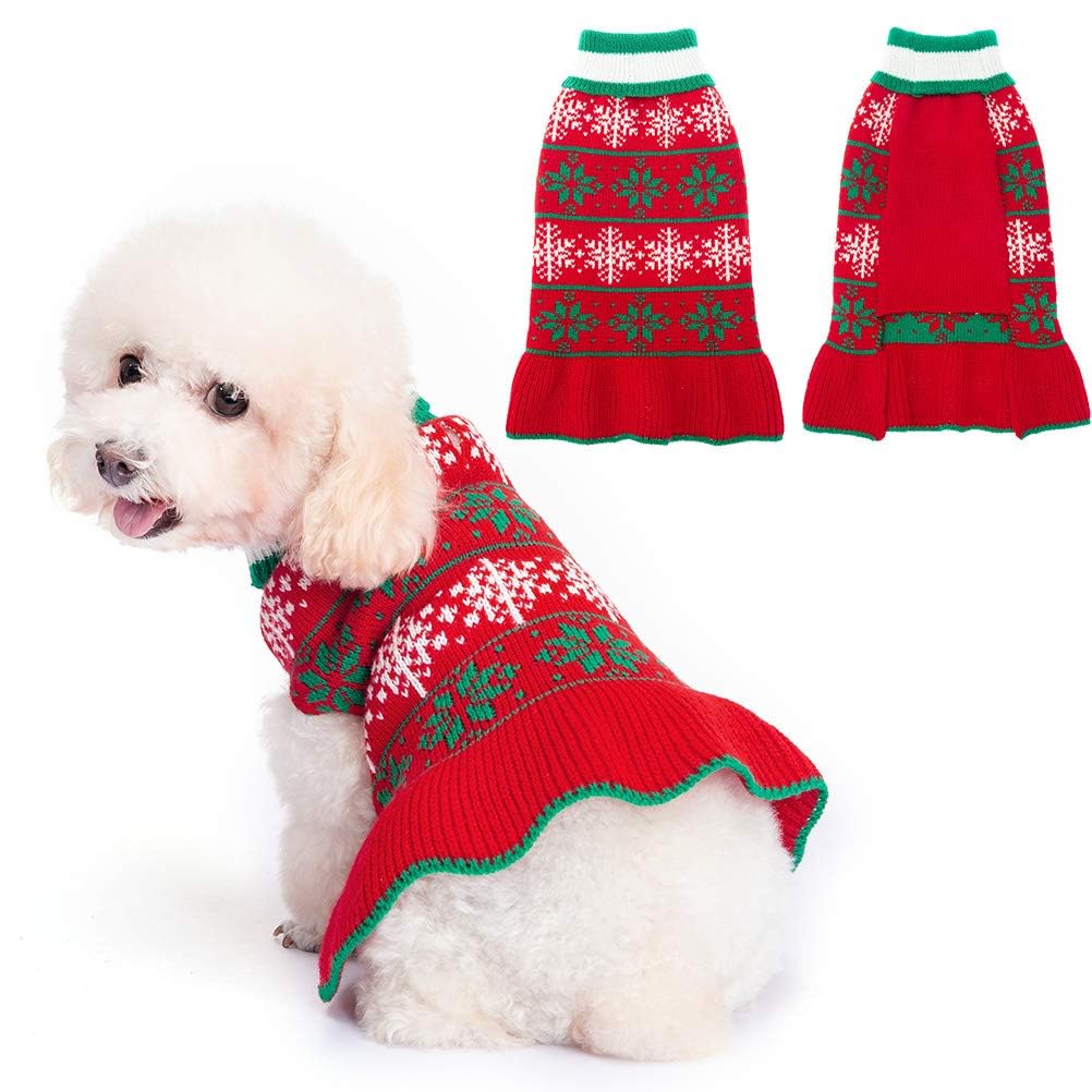 KOOLTAIL Dog Jumper Snowflake Winter Clothes - Christmas Dog Dresses Warm Knit Sweater, Cute Xmas Suit for Small Dogs Puppies — image 1