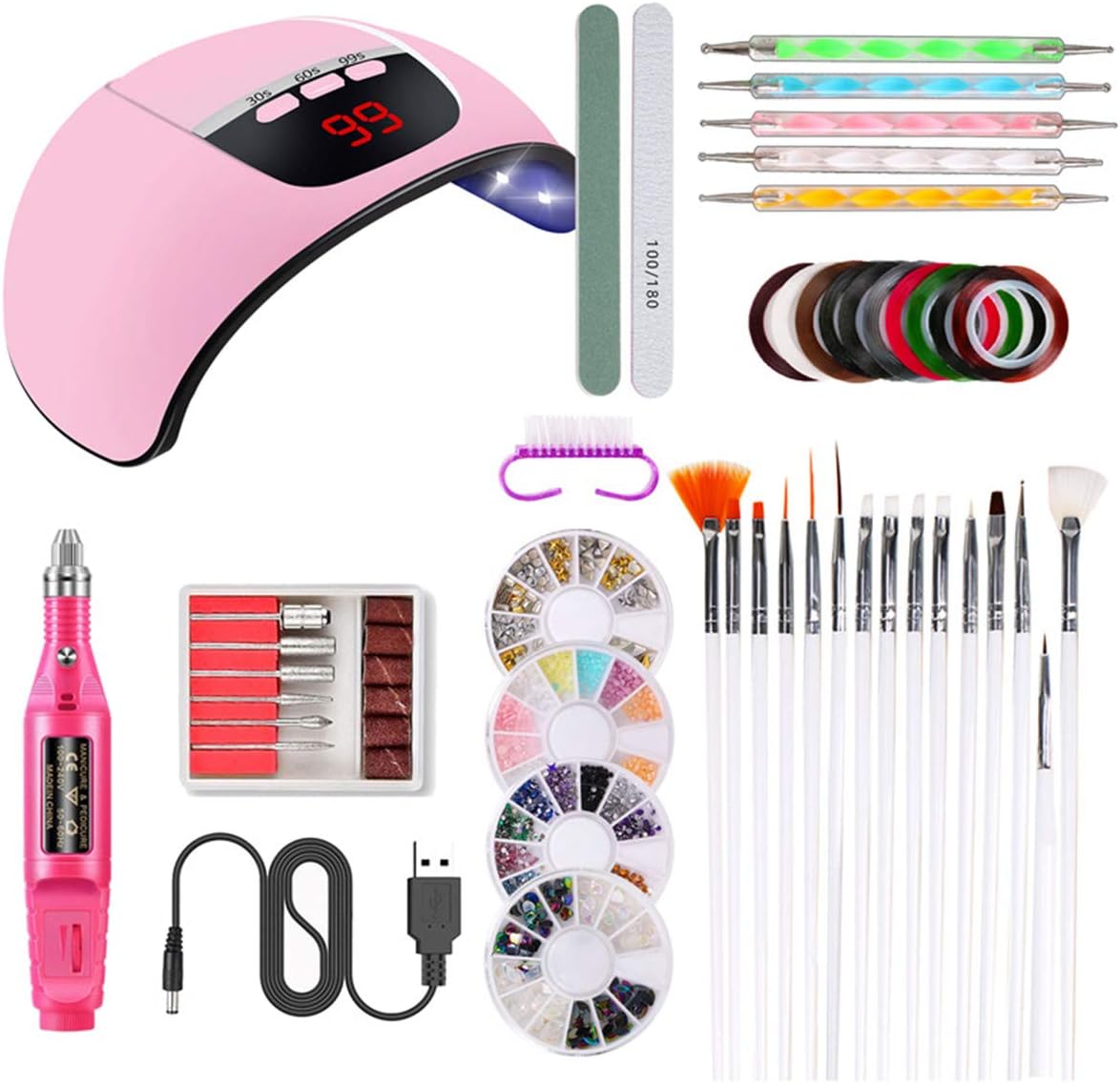 Jinxuny Manicure Set 45W LED Nail Dryer Light Electric Nail Drill Brushes Nail Art Tools Set, A Perfect Nail for Art Professional Salon, Manicurist and Home