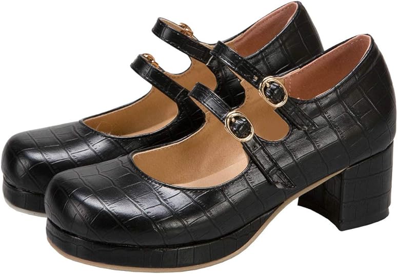 Amazon.com | Parisuit Womens Mary Jane Square Toe Vintage Chunky Heels Pumps Lolita Platform 