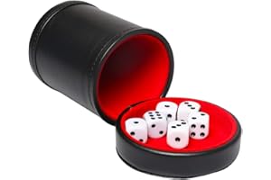 RERIVER Leatherette Dice Cup with Lid, Red Felt-Lined Dice Shaker Includes 6 Regular Dice for Liars Dice/ Farkle/ Yahtzee/ Ga