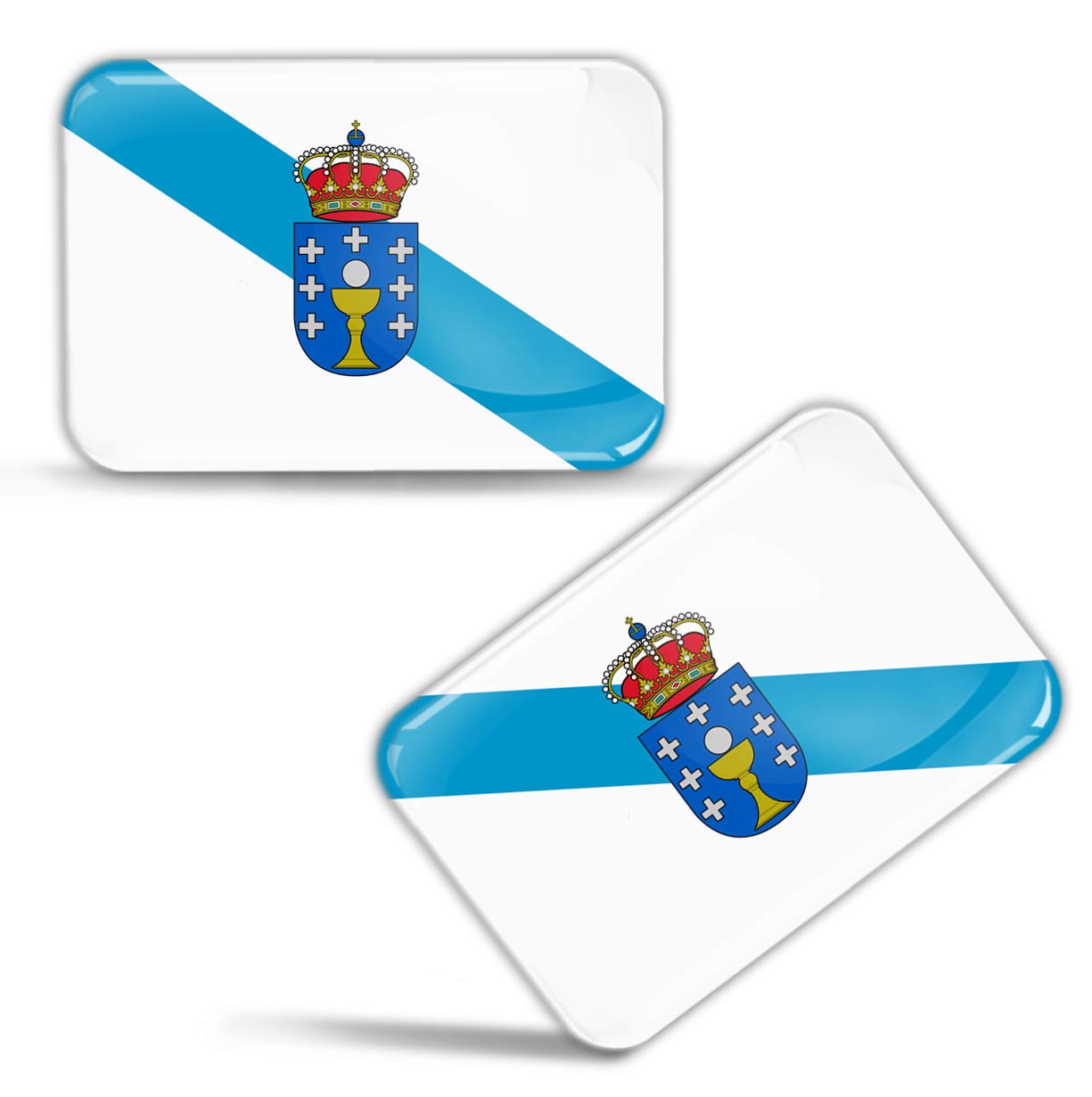 Biomar Labs 2 x 3D Domed Silicone Stickers Decals Spain Galicia Flag Galician Banner Spanish Region Emblem Car Motorcycle Helmet F 85