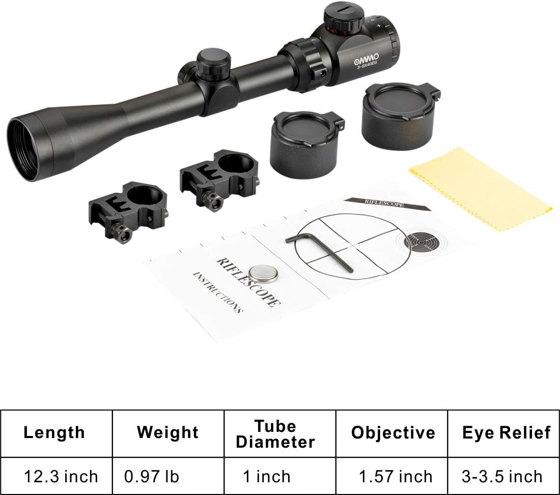 OMMO 3-9X40 Rifle Scope, Red Green Illuminated Optical Mil-Dot Riflescope for Hunting, with Flip-Open Covers : Sports & Outdoors