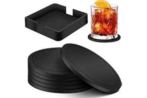 Coasters, 6 Pcs Coasters for Drinks, Silicone Coasters for Coffee, Beer Mugs, Black