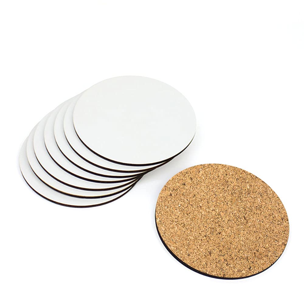 50 x MDF Blank Sublimation Coasters - Cork Backed - 9cm x 9cm White Blanks Round Glossy