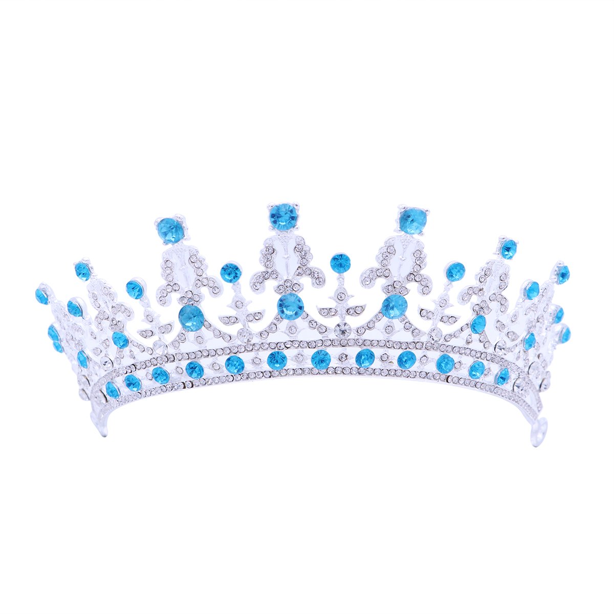 Royal Baroque Wedding Crown Sky Blue Rhinestone Tiara Bridal Headpiece for Weddings, Engagements, and Special Occasions