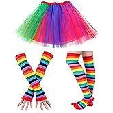 Faylapa 1970s 1980s Fancy Outfits Rainbow Costume Accessories Christmas Party Dresses TuTu Skirt for Xmas Cosplay Christmas Decoration Party (Rainbow 3pcs)