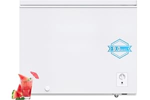 ZYERCH Large Chest Freezer, 9.0 Cu.ft Deep Freezer FreeStanding Top Door Freezer with 8 Adjustable Thermostat (-11.2°F to 10.4°F) and Removable Basket, Universal Wheels, Manual Defrost for Garage, White