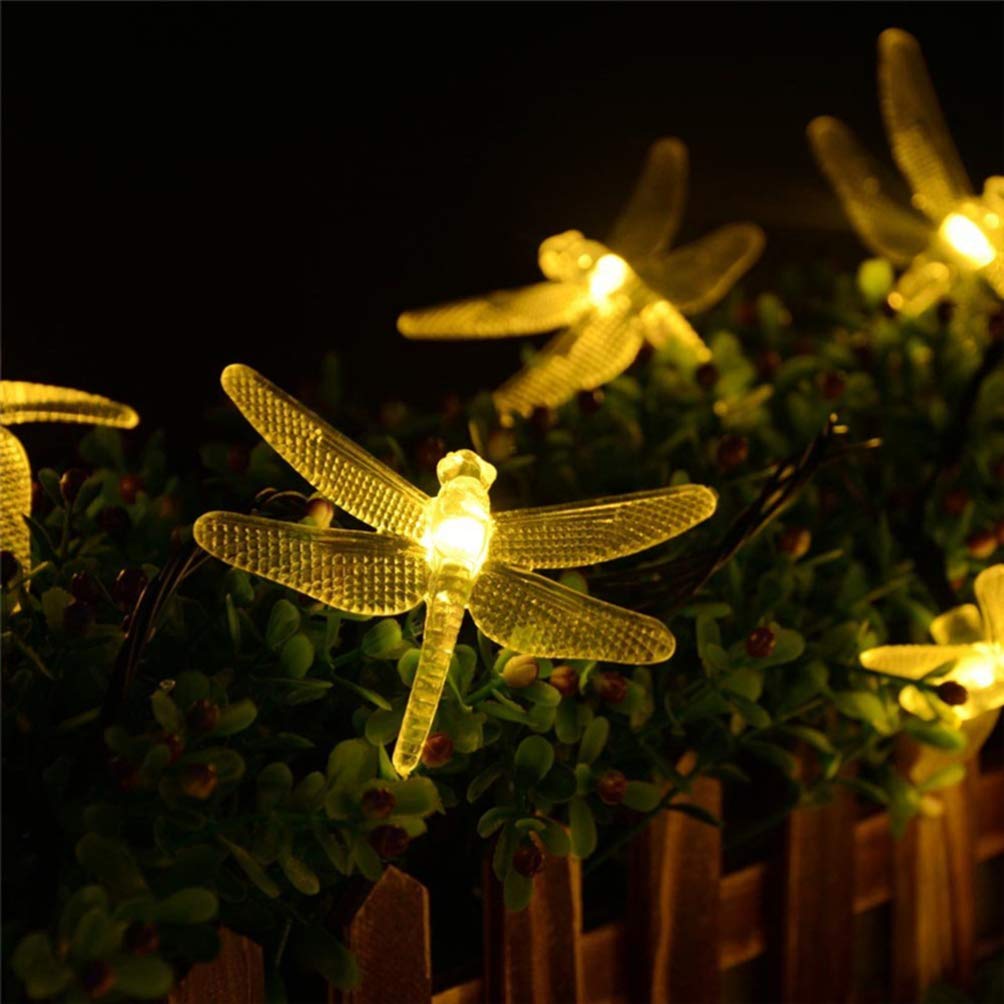 LEDMOMO Solar Dragonfly String Lights 30 LEDs Waterproof Outdoor Patio Garden Decoration Warm White Solar Powered Fairy Lighting 16.4Ft
