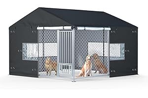 Ddeman Outdoor Dog Kennel Cover Large Outdoor Heavy Duty Dog Kennel Mesh Large Cage Cover Waterproof and Dustproof 10ft X 10ft X 7ft (Cover Only Without Frame)