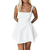 Nsbonu Womens Party Mini Dress Sleeveless Square Neck Solid Color Short Dress