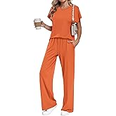 AUSELILY Women's Batwing Short Sleeve Two Piece Sets Summer Crew Neck Wide Leg Pants Matching Sets Women Clothing 2026