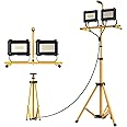 LED Work Light with Stand, 10000 Lumen 2 Head Portable Work Lights on Stand, with Adjustable and Foldable Tripod Stand, Waterproof Work Light with Individual Switch for Construction Job Site Workshop