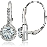 Sterling Silver Choice of Gemstone Birthstone and White Topaz Round Leverback Earrings