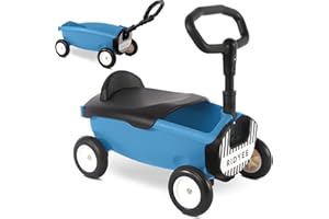 RIDYEE 2-in-1 Toy Wagon for Toddlers 1-3, Kids Pull-Along with Removable Seat and Adjustable Handlebar, Baby Push Walker with 8L Large Basket, Steering Limit, DIY Sticker, Blue