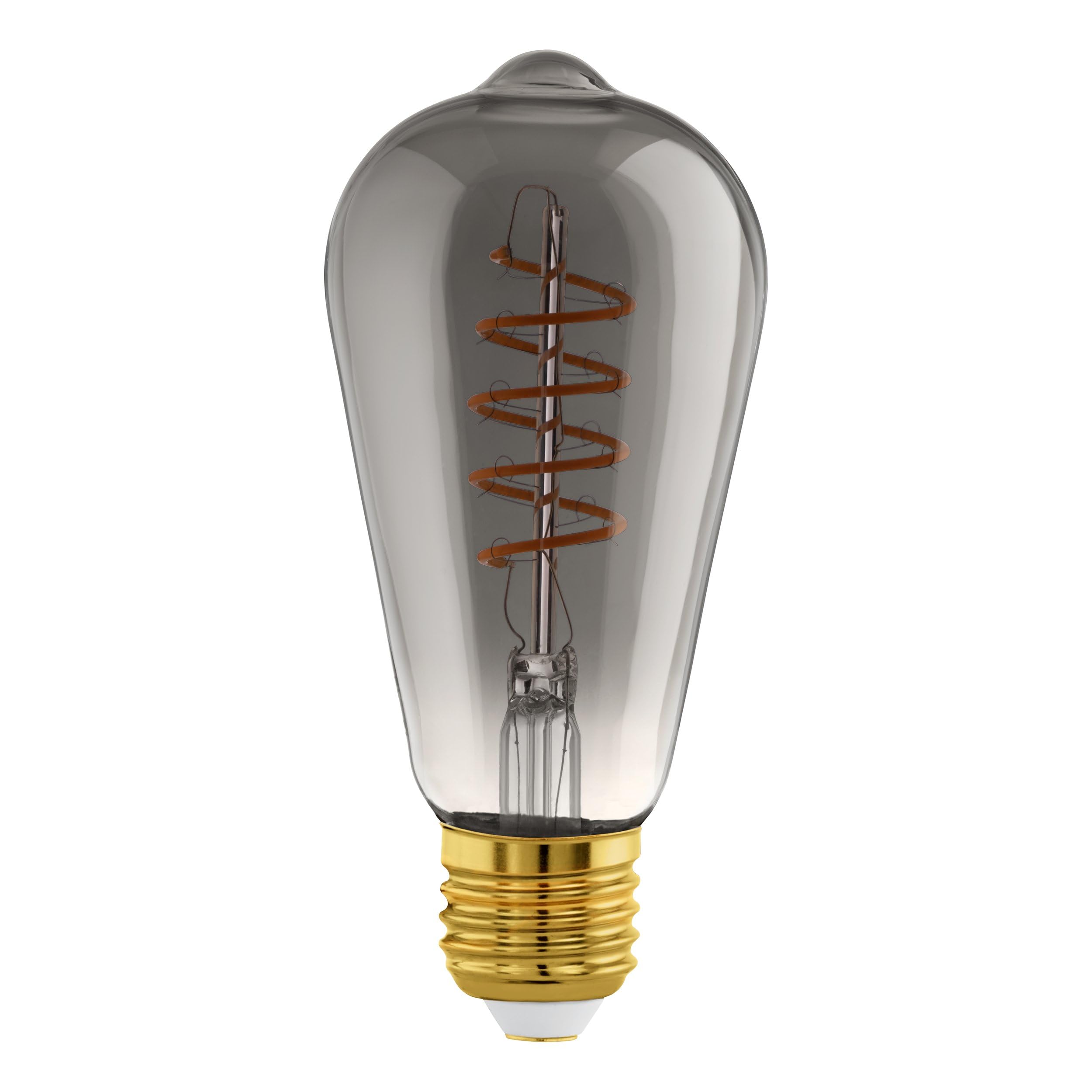 Eglo Dimmable E27 LED, vintage spiral filament light bulb, piston-shaped Edison lamp for retro lighting, 4 watt, 100 lumen, warm white glow, black transparent, 2000k, ST64, Ø 2.5"