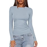 Darong Women's Long Sleeve Crew Neck Shirts Fall Basic Casual Ruched Side Slim Fit T Shirts Tee Tops