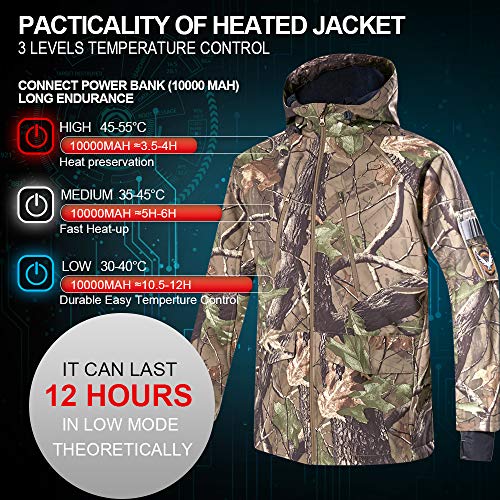 CONQUECO Men's Soft Shell Heated Jacket Waterproof Camo Hunting Hoodie