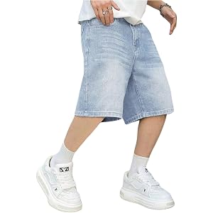 Verdusa Boy's Baggy Jeans Wide Leg Denim Shorts Summer Jorts Streetwear Bermuda Shorts with Pockets