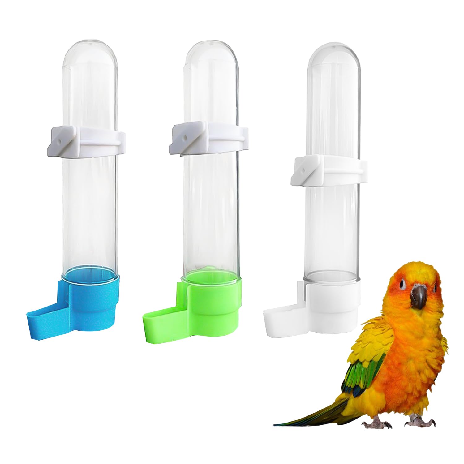 Lezevn 3 Pieces Bird Water Feeder 120 ML Hanging Water Dispenser Automatic Waterer Feeding Cup Multicoloured Plastic Bird Water Bottles for Parrots Canary Budgie Cockatiel