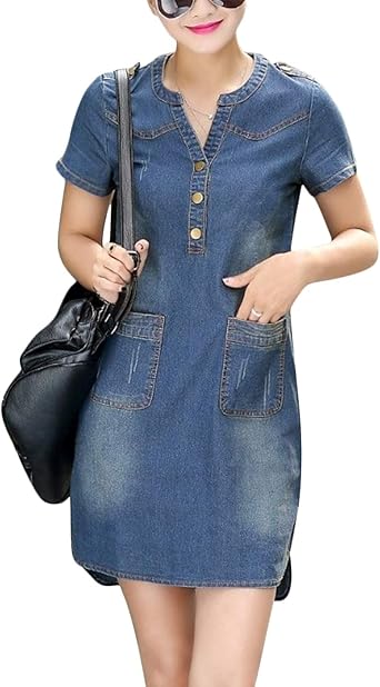 round neck denim dress