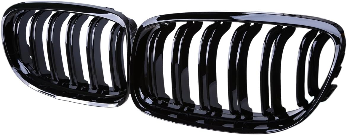 E90 E91 Front Grill Twin-fin Glossy Black Kidney Grille, Facelift, 2pcs