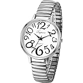 OIDEA Women's Elastic Strap Watch: Large Face Big Number Easy Reader Watch Analog Quartz Watch Waterproof Casual Business Dress Ladies Wristwatch