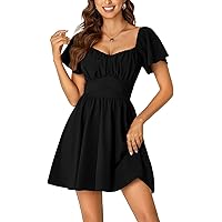 Eheartsgir Women's Summer Wrap V-Neck Mini Dress - Short Sleeve Ruffle Dress For Wedding Guest, Beach - View #3