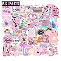 Ehope 53PCS Water Bottles Stickers Pink Stickers Lovely Waterproof Aesthetic Trendy Summer Stickers for Teens Girls Perfect for Waterbottle Laptop Phone Travel (Pink 53PCS)